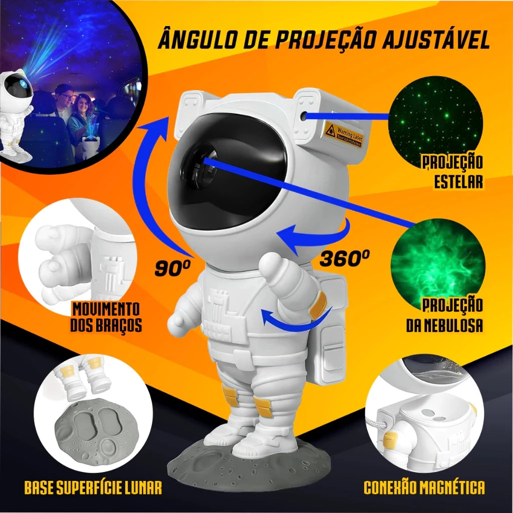 CosmoLight™ - Luminária Mini Projetor de Astronauta Base de Lua